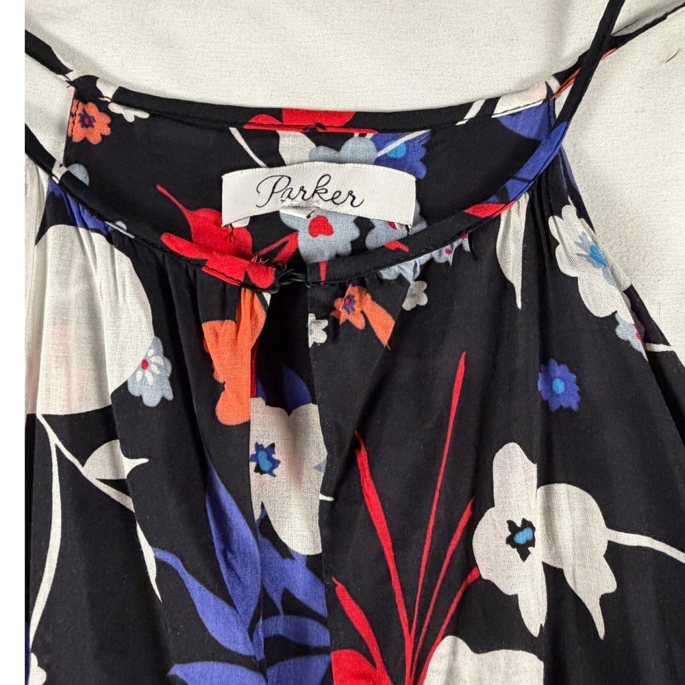 Parker Floral Halter Dress Smocked Waist Ruffle Hem S Feminine Boho Garden Party - Picture 2 of 7